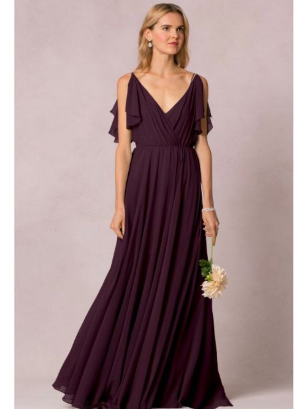 Black Currant Chiffon Flutter Sleeves Gown Style Cassie Size 24